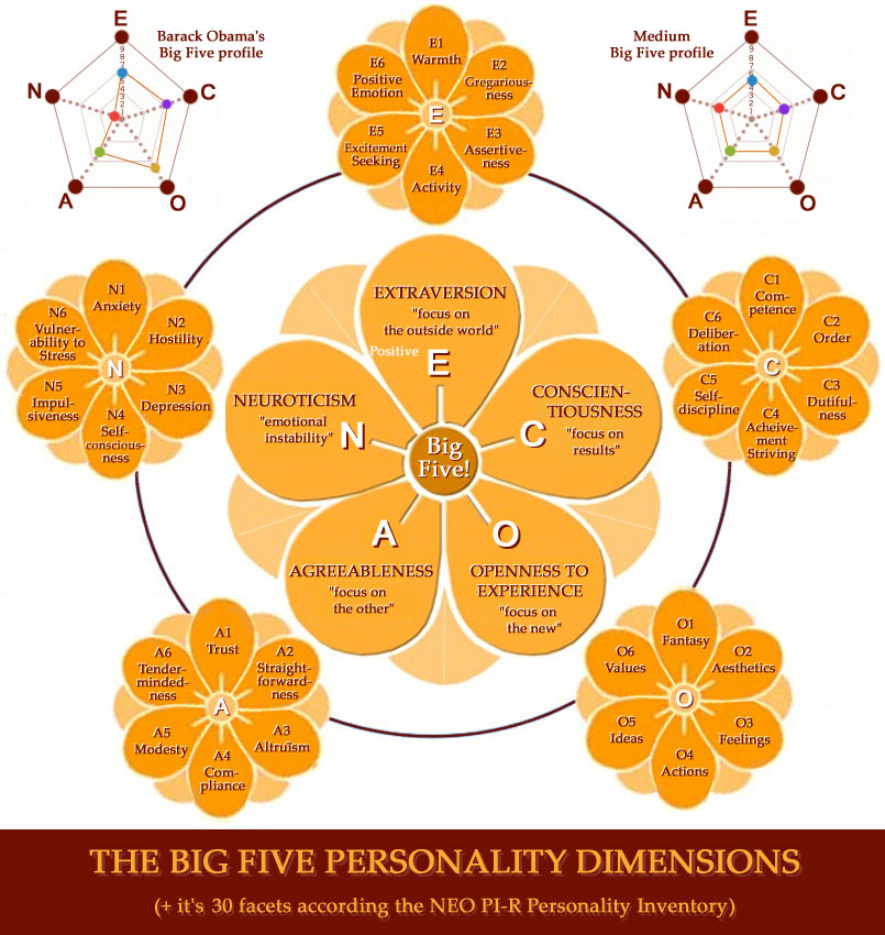 Personality according the Big Five dimensions: subdimensions.