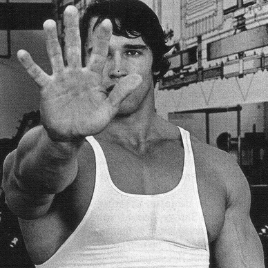 Arnold Schwarzenegger hand gesture.