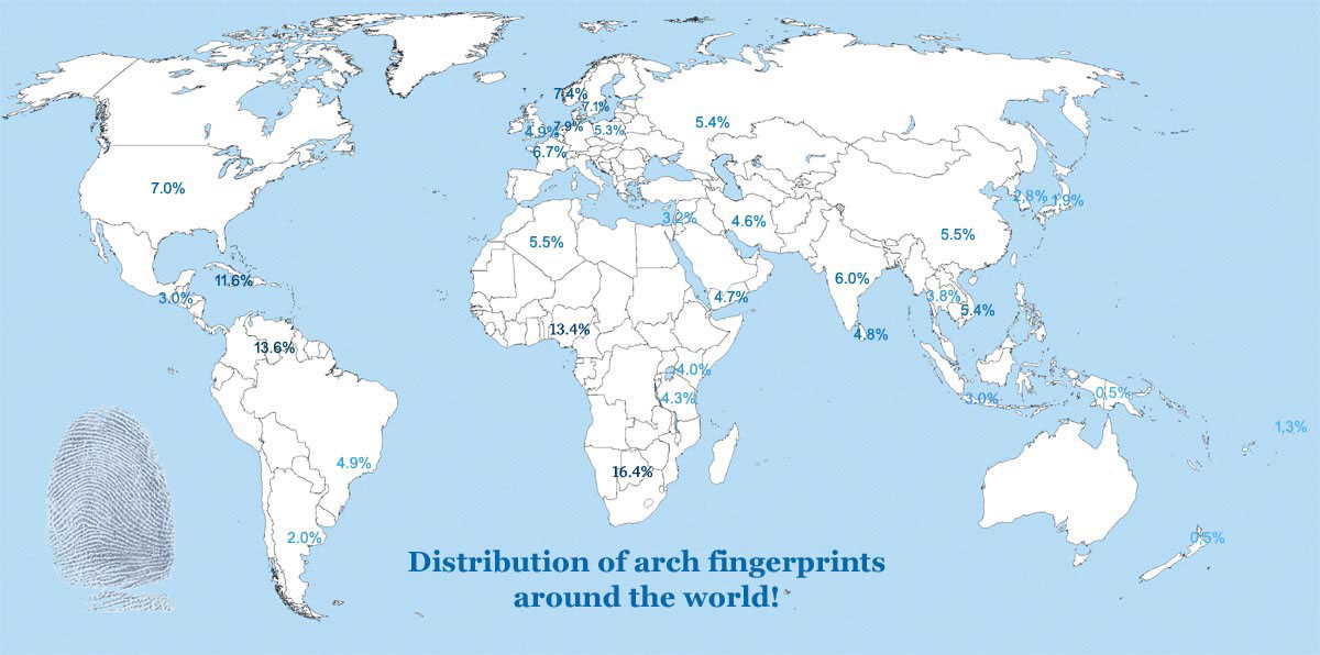 Arch fingerprints around the world.