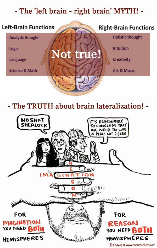 The left-brain vs right brain lateralization hypothesis is today recognized as a popular myth.