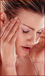 Two hands on a head: a sign for headache & migraine.