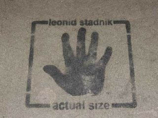 Spray print of Leonid Standyk's hand.