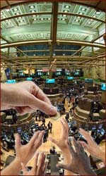 Hands of stock traders relate to financial success.