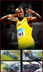 Usain Bolt has a fast sprint - but he enjoys driving fast cars as well: resulting in a car crash (april, 2009).