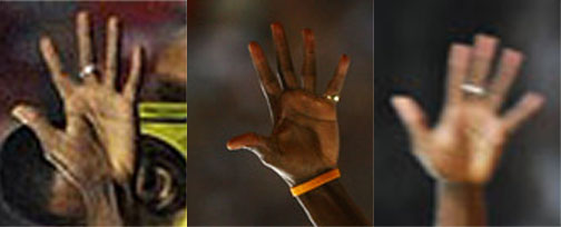 3 Snapshots of Usain Bolt's right hand.