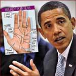 US president Barack Obama: hand reading.
