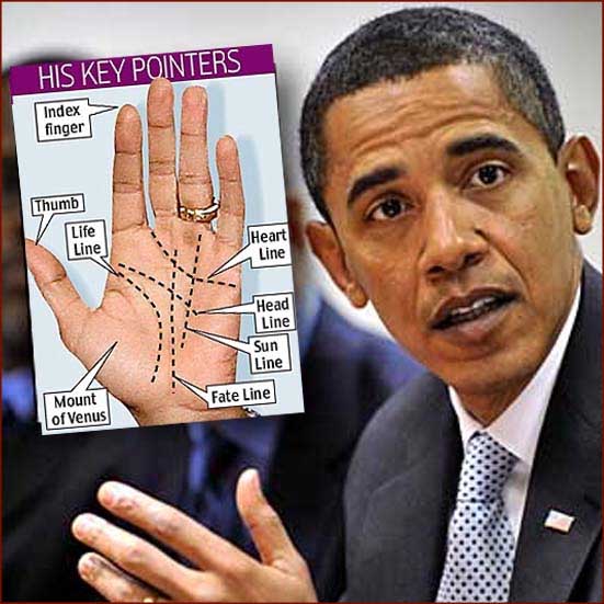 US president Barack Obama: left hand reading photo.
