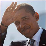 US president Barack Obama: right hand waving.