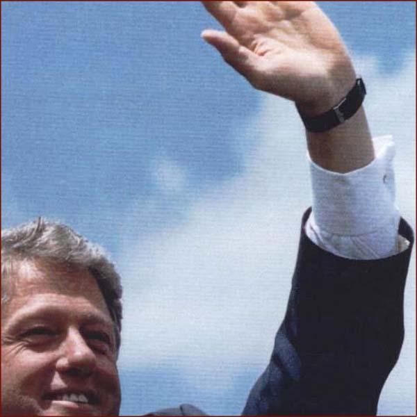 US president Bill Clinton: hand waving photo of his left hand