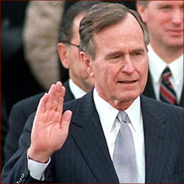 US president George H.W. Bush: right hand inauguration photo