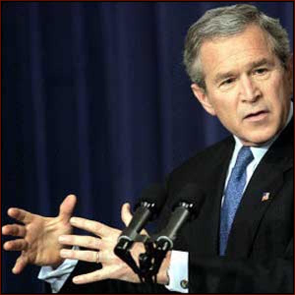 Former US president George W Bush: hand gestures photo. 