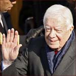 Former US president Jimmy Carter: right hand wave.