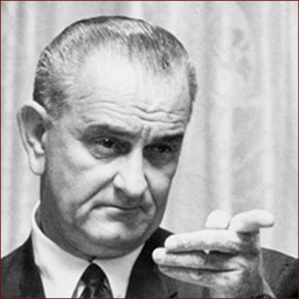 Former US president Lyndon Johnson: pointing finger.