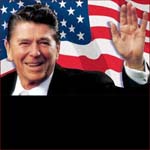 Former US president Ronald Reagan: left hand waving.