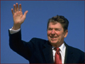 Former US president Ronald Reagan: right hand waving.