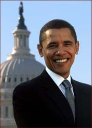 Barack Obama in front of the Capitol (Washington D.C.).