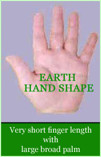 Earth hand shape: finger index < 0,765 (= very short finger length with large broad palm).