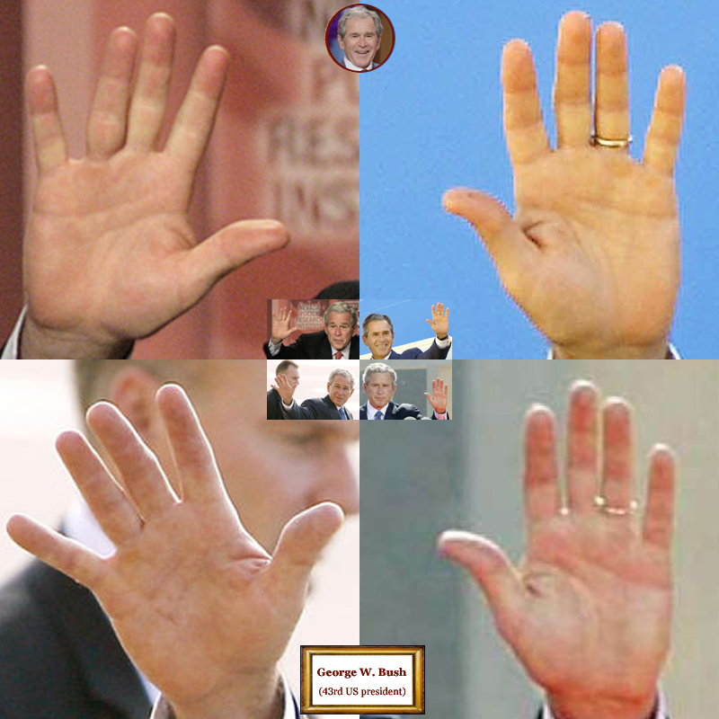 43Th US president George W. Bush: 4 hand impressions.