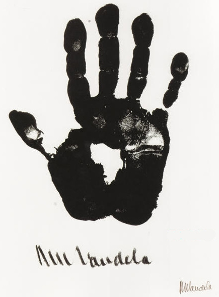 Nelson Mandela's hand print (became associated with shape of continent Africa).