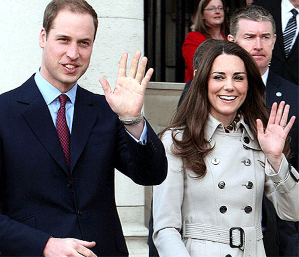 Prince William & Kate Middleton left hand waving.